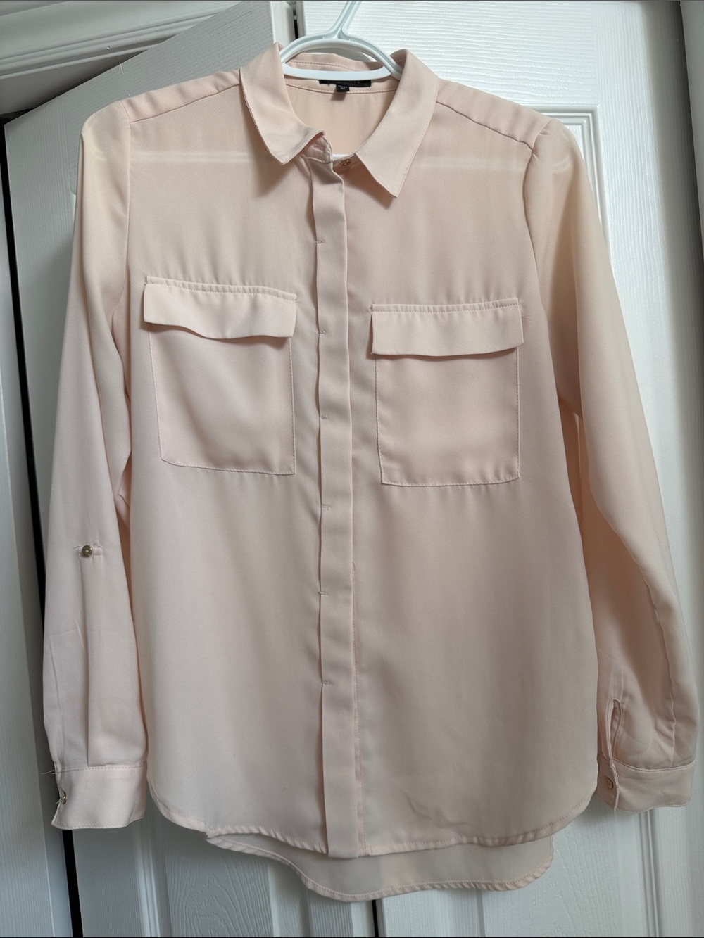 Dynamite Light Blush Button-Front Long Sleeve Shirt